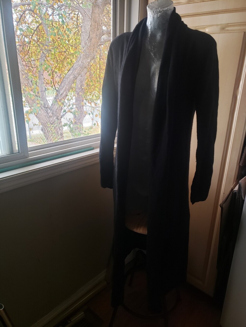 Babaton Long Black Open-Front Trench Cardigan